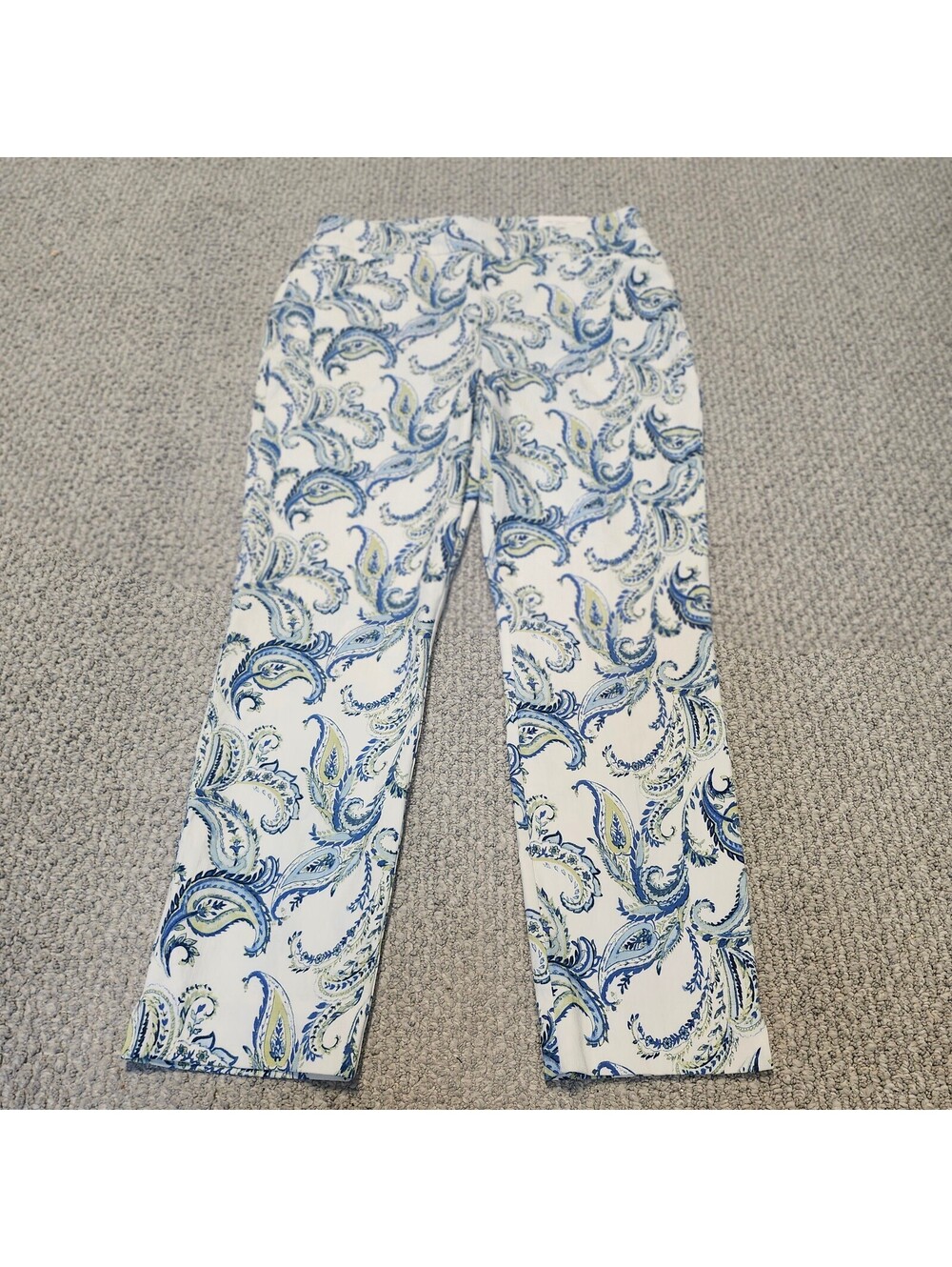Chico's So Slimming Brigitte Slim Leg Blue and White Paisley Print Pants 1.5 NWT